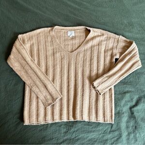 Hippie Rose Tan V-Neck Sweater Cozy Ribbed Knit